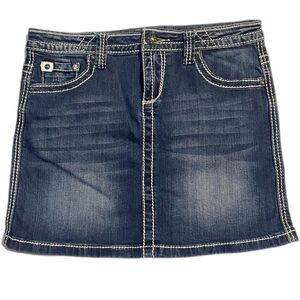 Petrol Jean Mini Skirt Stretch Denim Womens Sz 10 Rhinestone Bling Thick Stitch